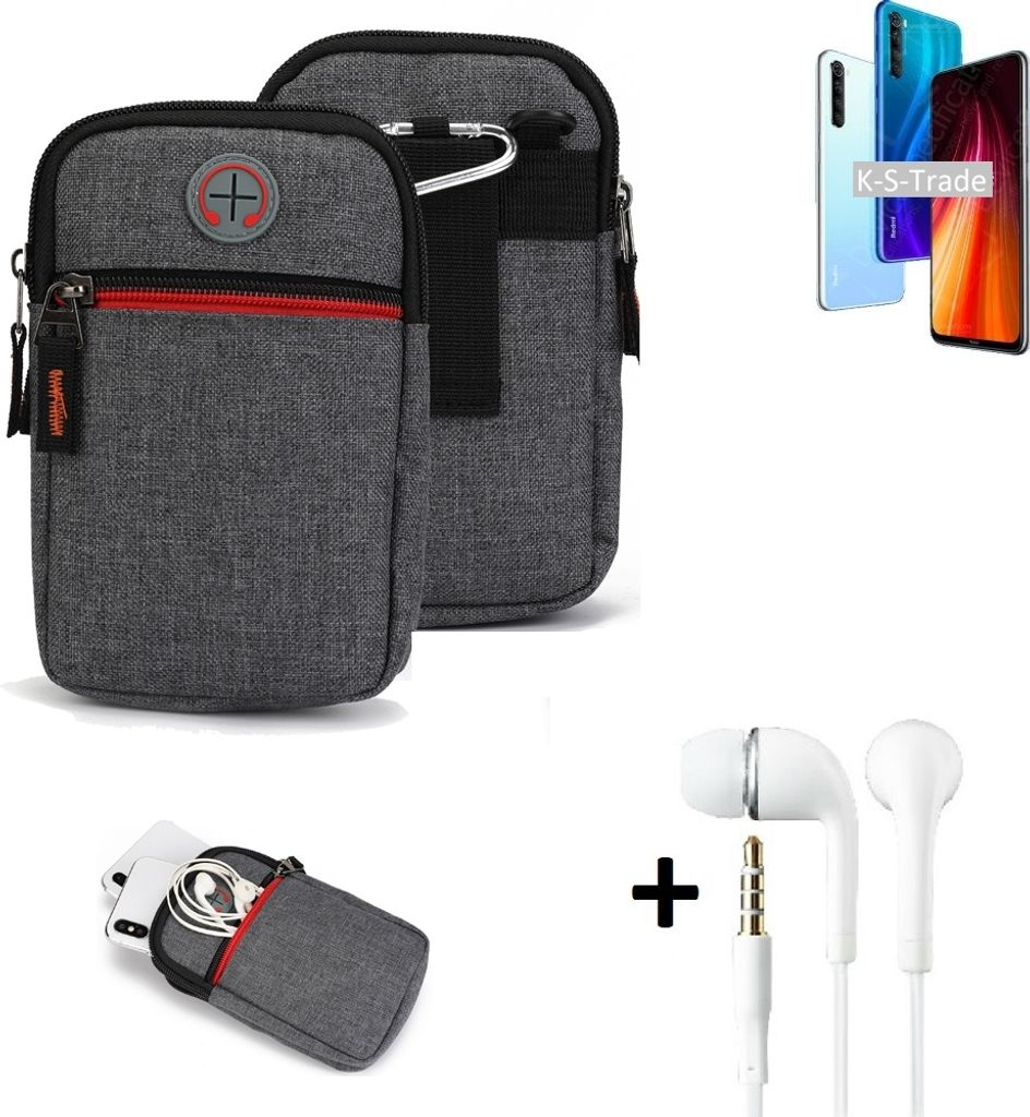K-S-Trade Gürteltaasche + Kopfhörer kompatibel mit Xiaomi Redmi Note 8 2021 Handy Tasche Holster Schutz Hülle Handy Hülle grau Zusatzfächer 1x