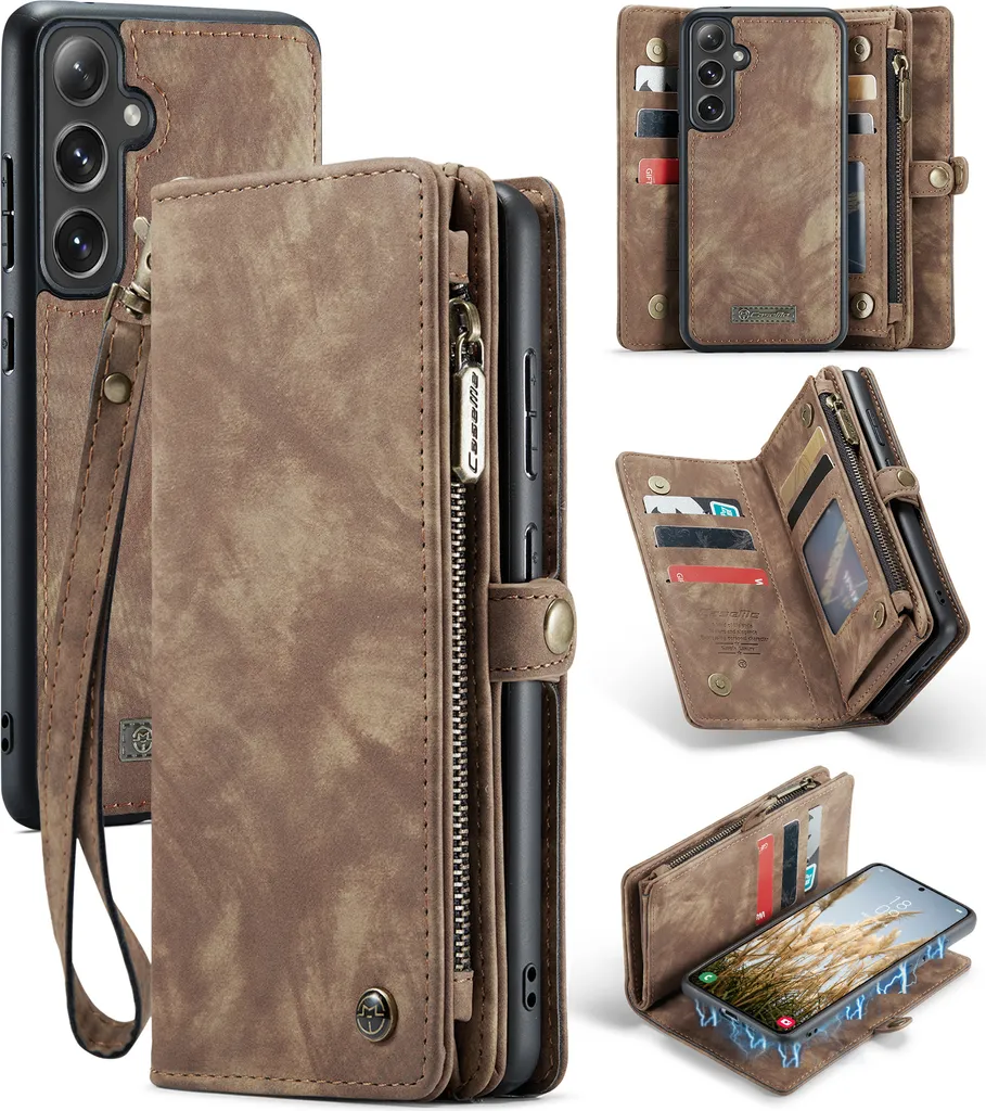 Custodia Samsung Galaxy S24 FE Marrone Vintage Multifunzione Zip
