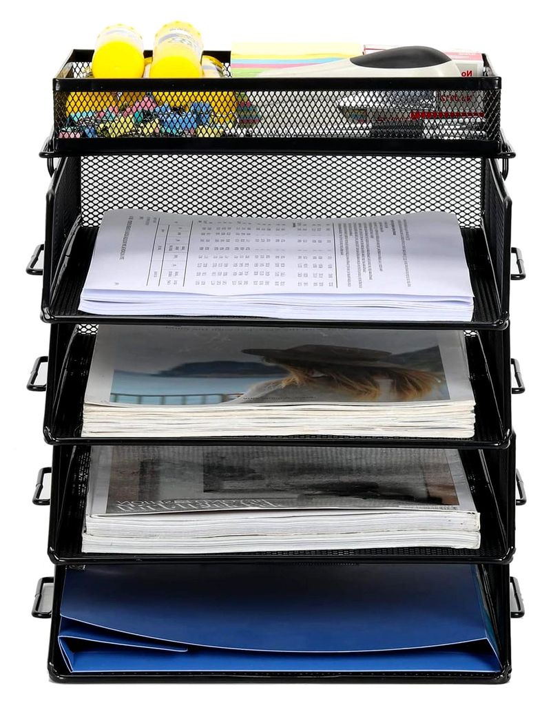 5 Stück A4 Stapelbare Metall Büro Schreibtisch Organizer Dokumentenhalter Aktenablage Zeitschriftenhalter Briefablage Papier Magazin Organisator,...