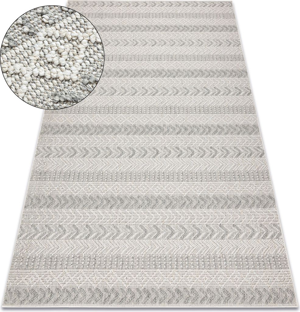 Teppich JERSEY 19243 grau - Fischgrät, Struktur, Schleife BOHO beige 200x290 cm