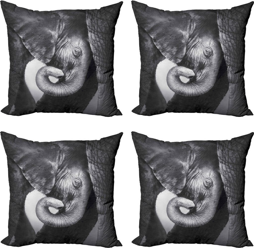 ABAKUHAUS Elefant Kissenbezug Set (4 Stück), Elefant-Mutter und Baby, Moderner Doppelseitiger Digitaldruck, 60 cm x 60 cm, Charcoal Grey Pale Grau