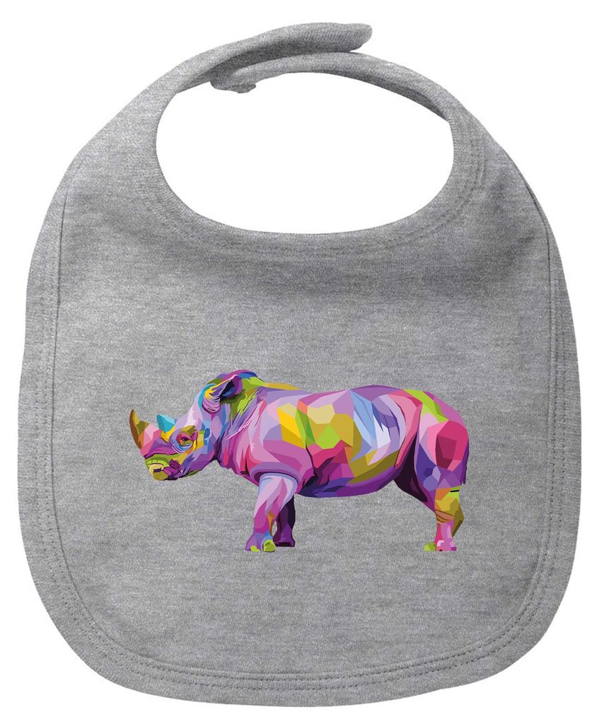 Huuraa Baby Lätzchen Nashorn Colorful Heather Grey Klettverschluss Baumwolle Latz Geschenkidee