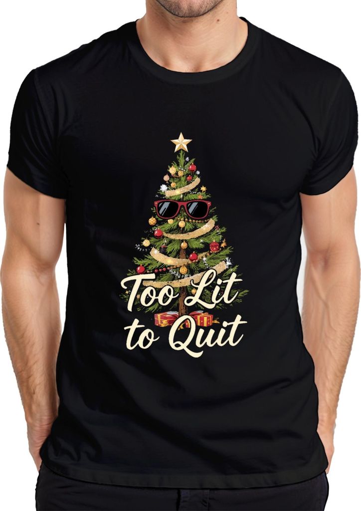 Too Lit to Quit Christmas Tree Sunglasses Lustig Geschenk Party Herren T-Shirt, Schwarz, 3XL