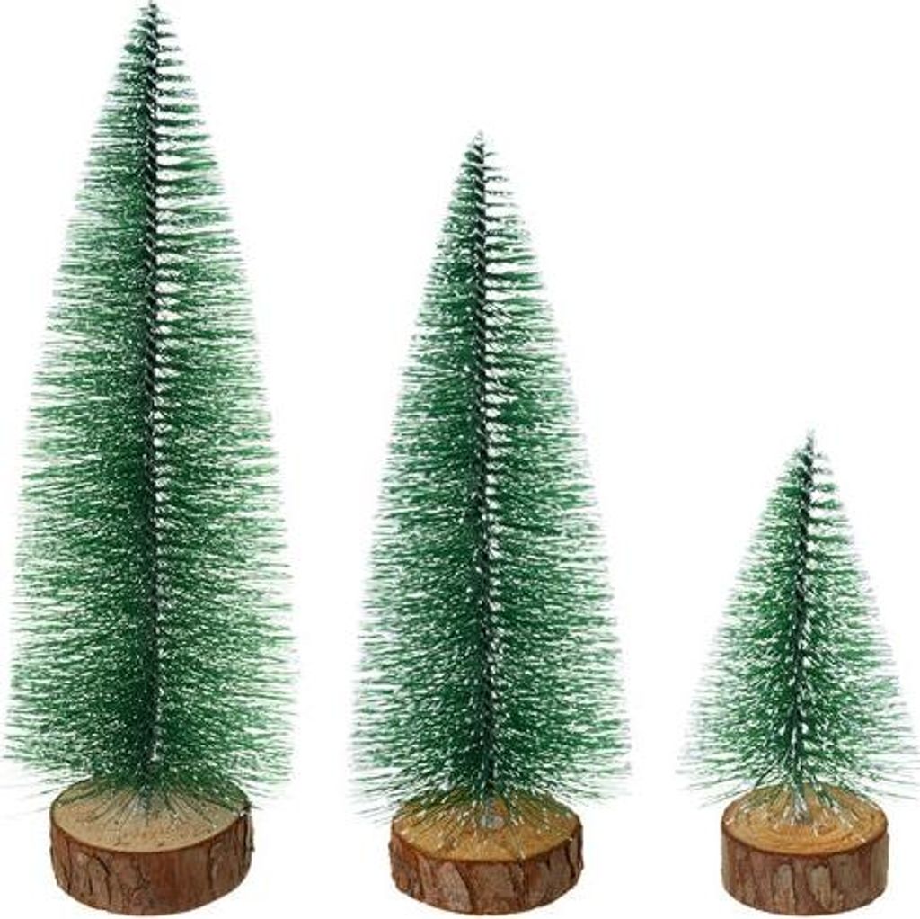 Mini-Weihnachtsbäume, 3er-Set, schneebedeckt, Holzsockel