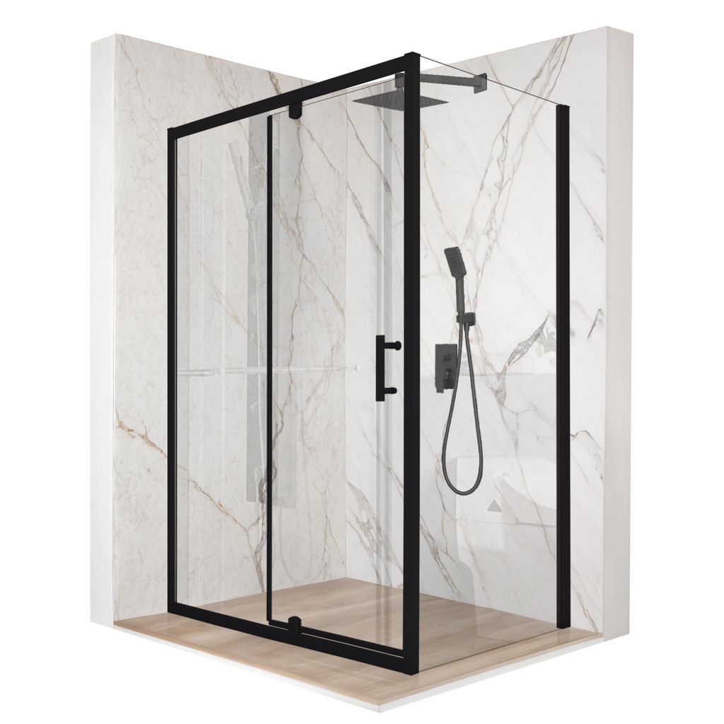 Duschkabine 120 x 80 cm, Schwingtür, schwarzes ESG-Glas 6 mm + Beschichtung