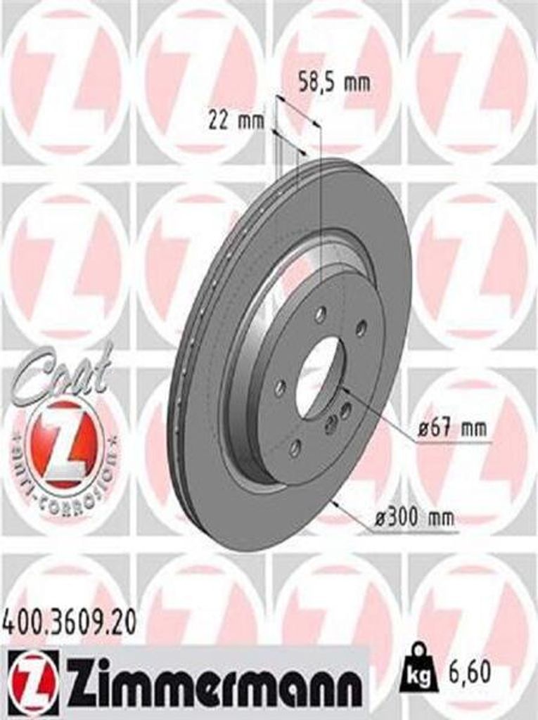 2x ZIMMERMANN 400.3609.20 Bremsscheibe Hinterachse