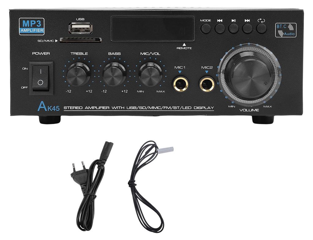 2.0-Kanal-Stereo-Verstärker/Audio-Receiver für Heimkino-Lautsprecher, USB-Speicherkartensteckplatz, AUX-Mikrofoneingangsbuchse, EU-Stecker
