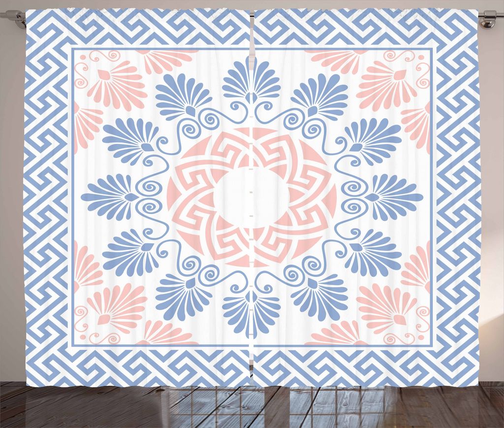 ABAKUHAUS Greek Key Rustikaler Gardine, Pastellblumen griechischen, Schlafzimmer Kräuselband Vorhang mit Schlaufen und Haken, 280 x 175 cm, Baby B...