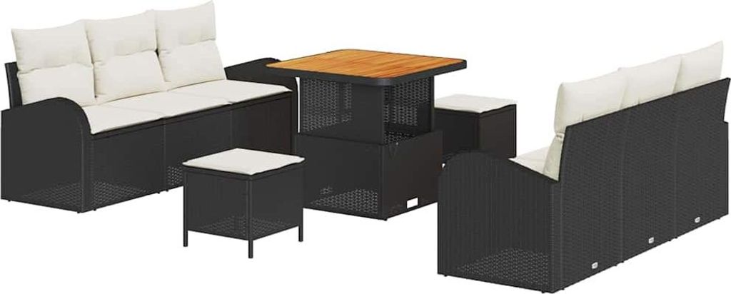 Gartensofa-set mit Kissen 9 pcs Schwarz Poly-Rattan