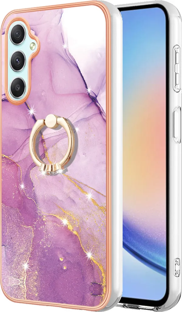 Custodia Marble per Samsung Galaxy A35, custodia protettiva in silicone TPU con supporto ad anello Viola