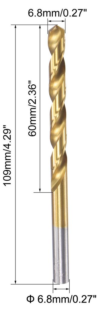 2 Stš¹ck HSS Spiralbohrer mit Geradem Schaft Vollst?ndig Geschliffen Titanbeschichtet 6.8 mm Bohrerdurchm. 109 mm Gesamtl?nge 60 mm Bohrerl?nge