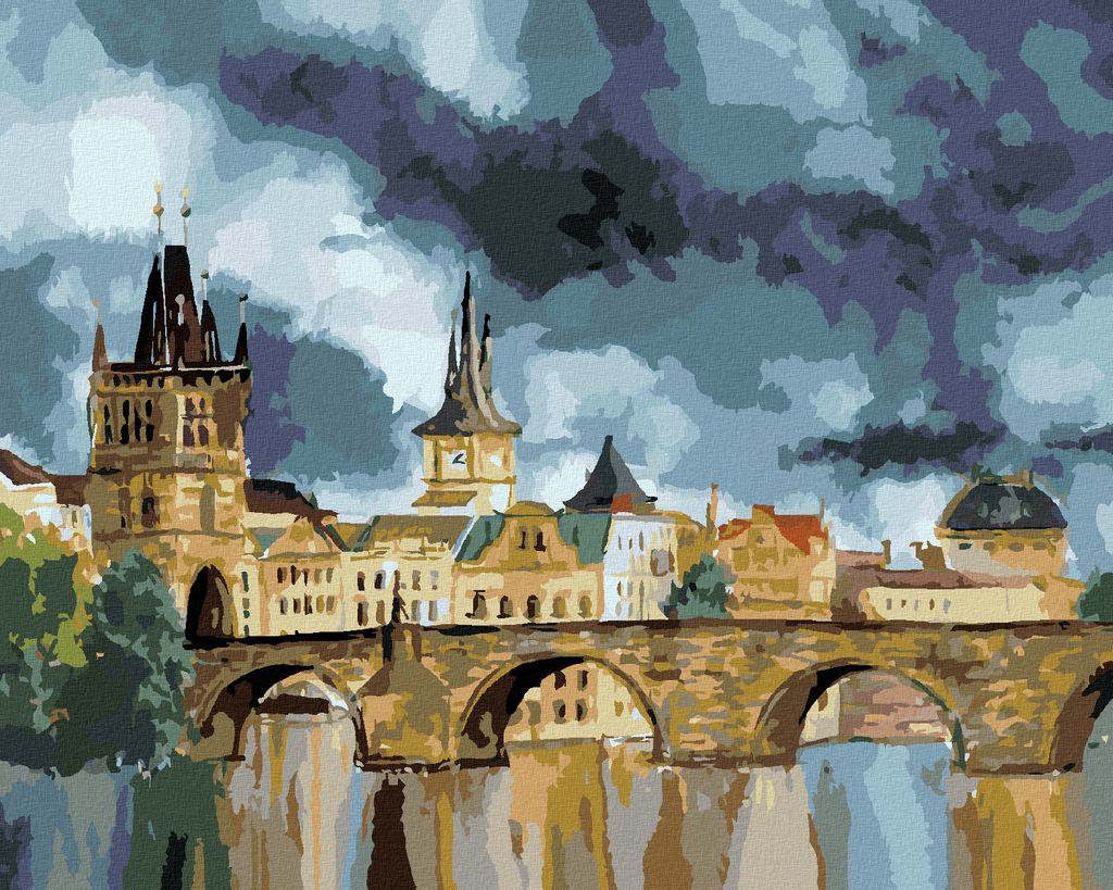 Zuty - Malen nach Zahlen - KARLSBRÜCKE IM STURM, 40x50 cm, mit Keilrahmen (bereits gespannt)