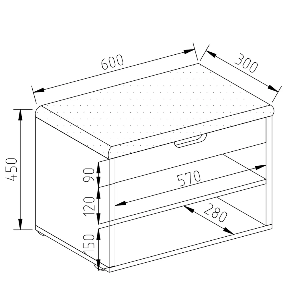 Panca per scarpe Vicco Rolfe, 60 x 45 cm, bianco - 10