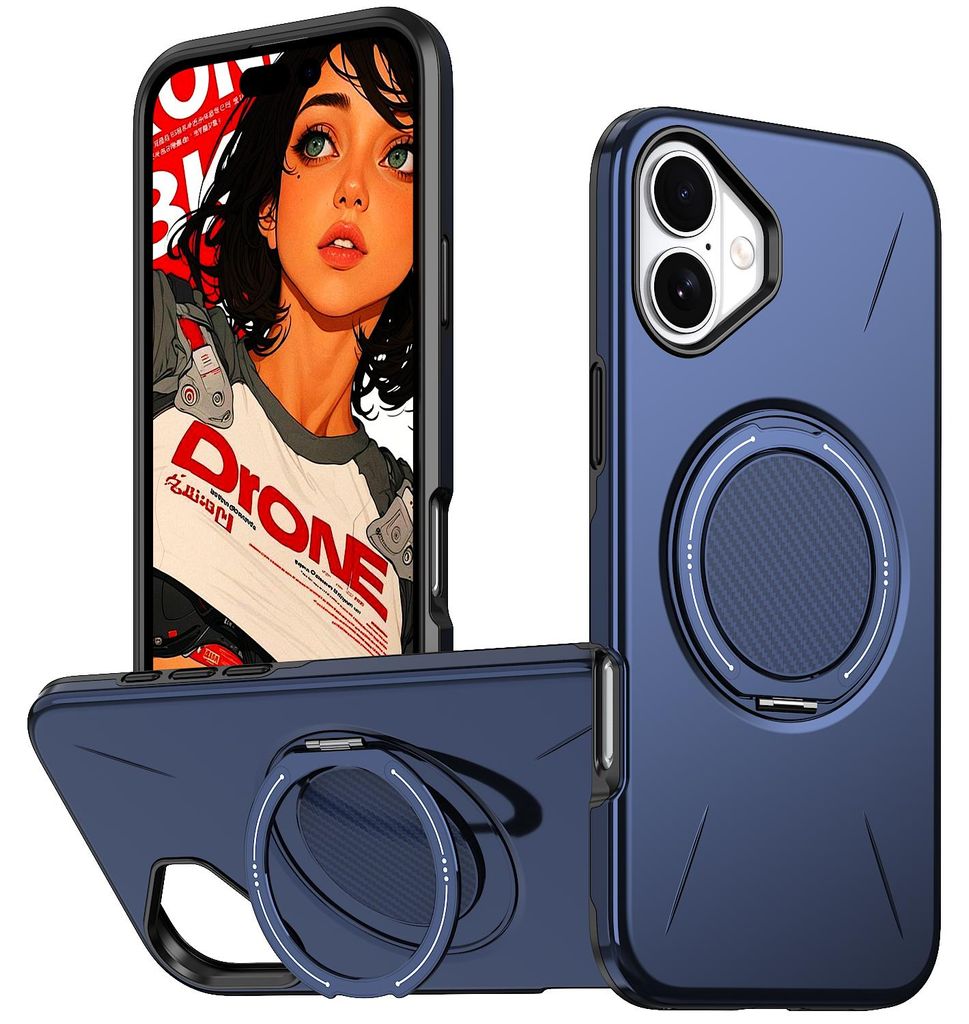 Magnetisch Hülle für iPhone 16 Plus, Stoßfeste Weich TPU und Hard PC Schutzhülle mit Ringhalter Ständer Blau