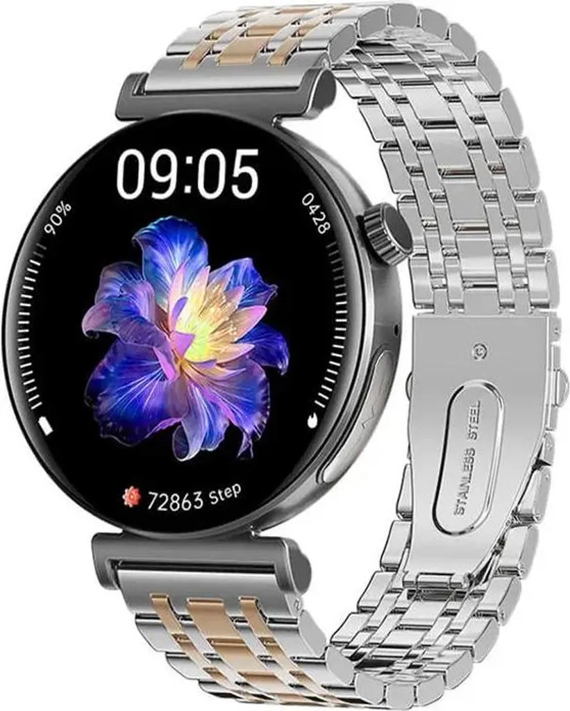 Montre Connectée Santé AMOLED Femme - Gérez votre Stress en Noir 1,28″