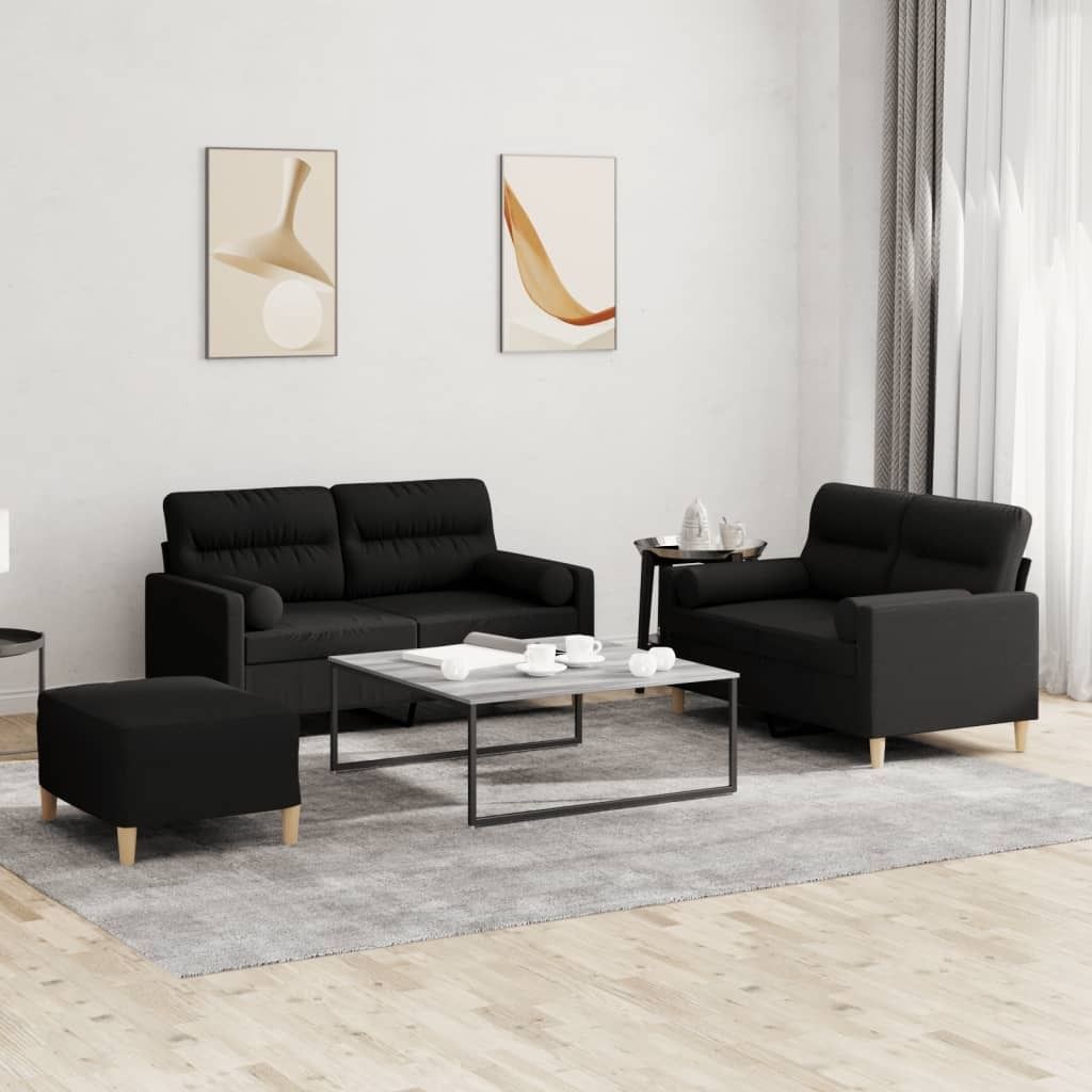 Cloris Designermöbel 3-tlg. Sofagarnitur mit Kissen Schwarz Stoff 2024 Neu