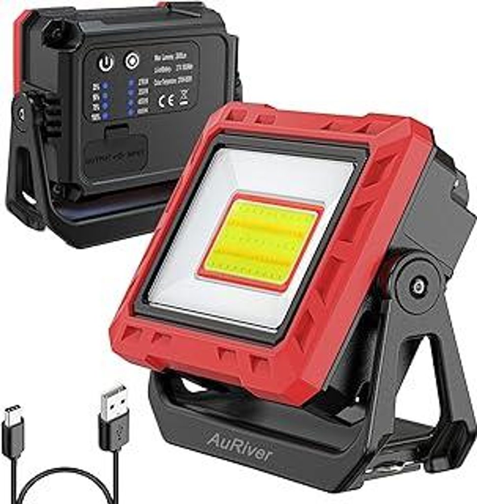 AuRiver LED Arbeitsleuchte, 2000 Lumen Super Helle Werkstattlampe, Akku Lampe Inspektionslampe und Powerbank mit Magnetfuß und 180° Drehbar, für...