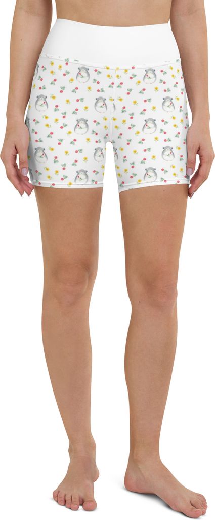 Mr. & Mrs. Panda Yoga Shorts Chinchilla Blume Größe XS - Weiß - Geschenk, Sportshorts, Sportbekleidung, Fitnesshose, Büro, Yogabekleidung, Chin...