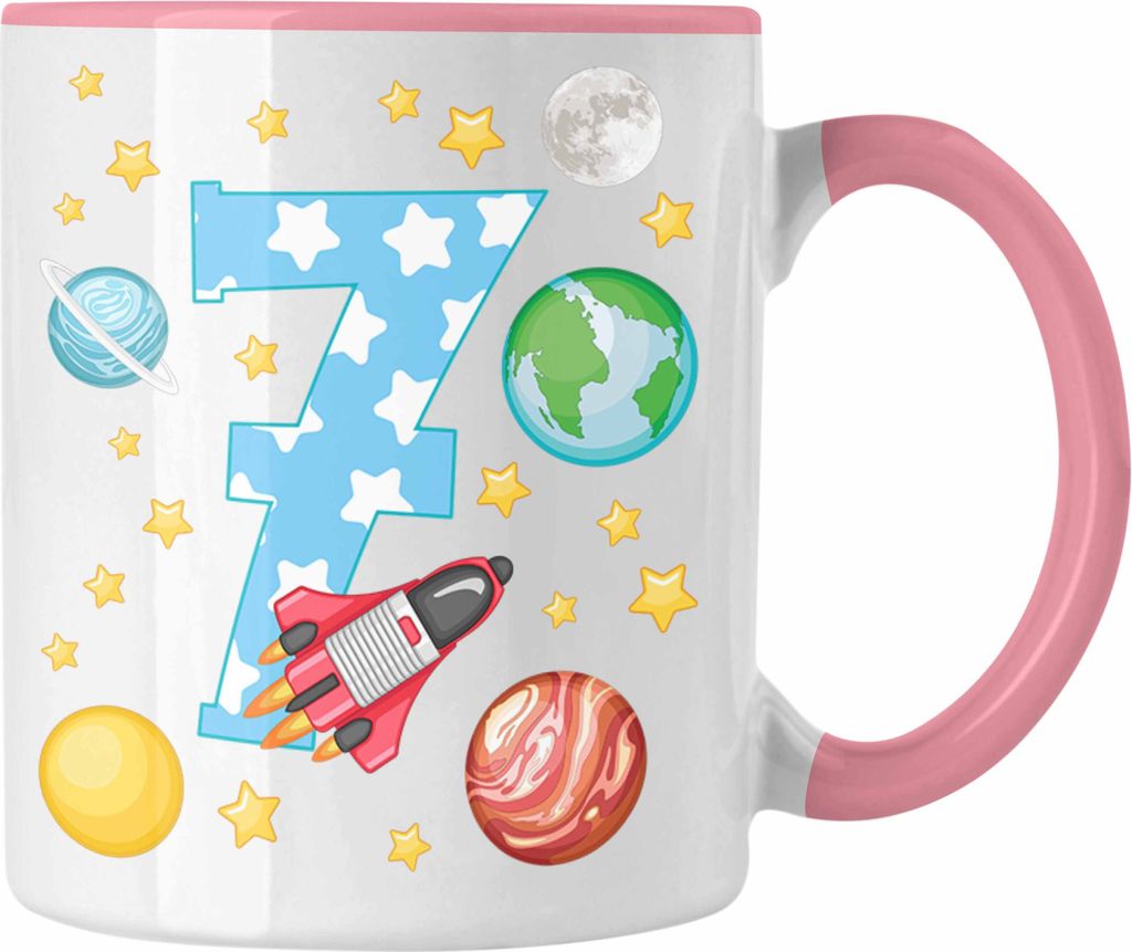 Trendation - 7. Geburtstag Tasse Geschenk Becher Siebter Bday Geschenkidee 7 Jahre Alt Junge Mädchen Kakaotasse (Rosa)