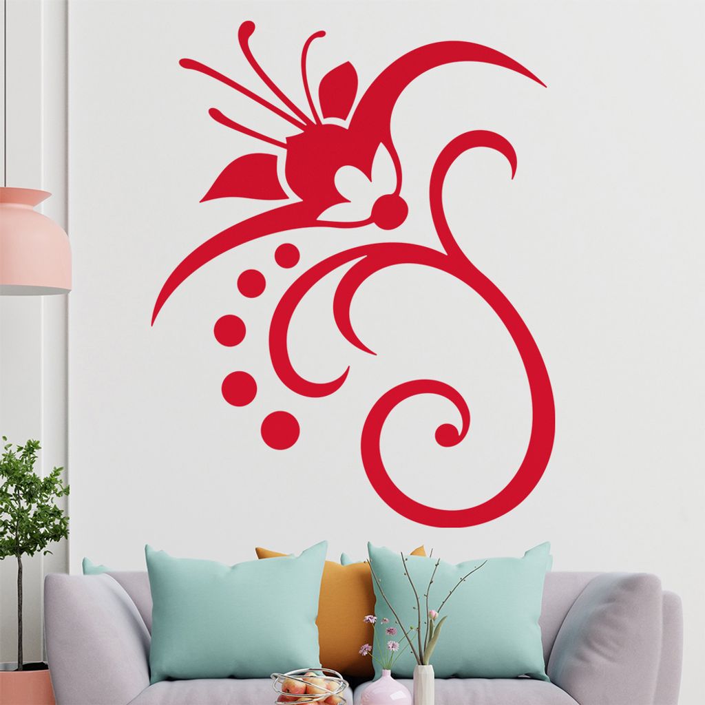 Blume - Linien Punkte Wandtattoo in 6 Größen - Wandaufkleber Wall Sticker - Dekoration, Küche, Wohnzimmer, Schlafzimmer, Badezimmer