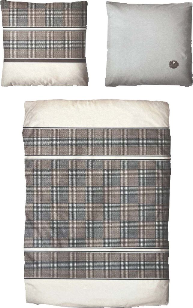Baumwolle Satin Bettwäsche Kariert Braun Beige 135x200 80x80cm: 2 tlg.