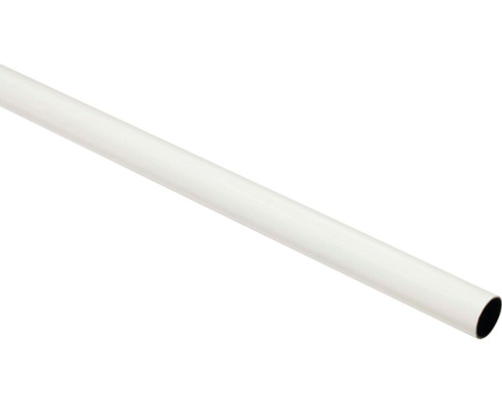 A white curtain rod against a white background.