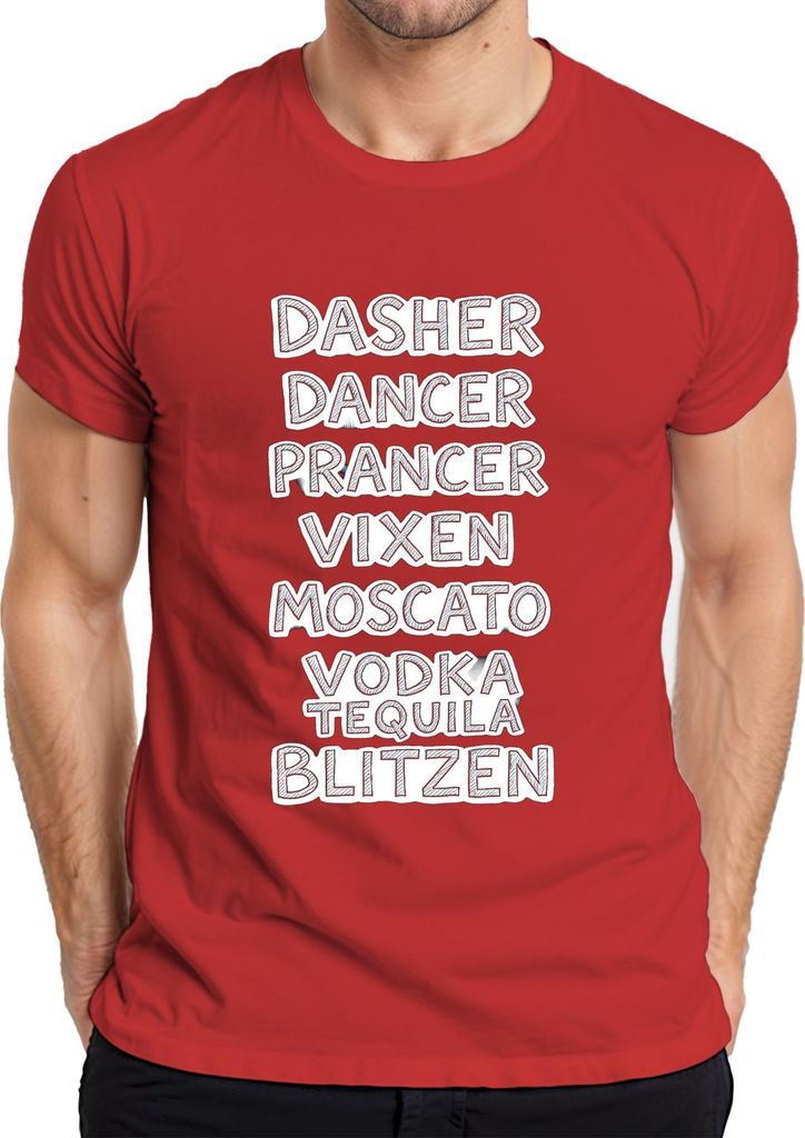 Dasher Dancer Prancer Vixen Moscato Vodka Geschenk Lustig Party Herren T-Shirt, Rot, S