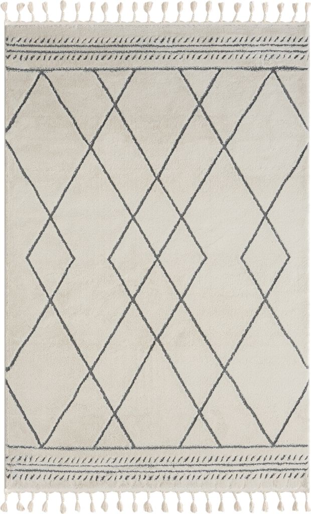 MY-RUG Teppich, Ella, 230x160, Weiß, Hochflorteppich, modern, marokkanisches Design, flauschig weich, Skandi-Rautenmuster, rechteckig