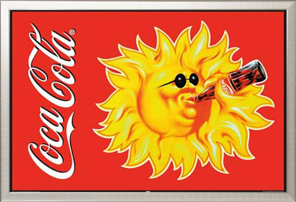 Affiche Coca Cola Vintage Sun, Cadre Shinsuke Argenté en Aluminium