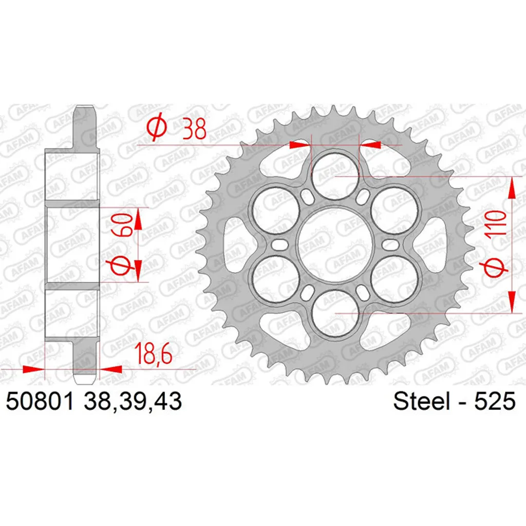 Couronne de transmission pas 525 pignon 43 dents pour moto de route