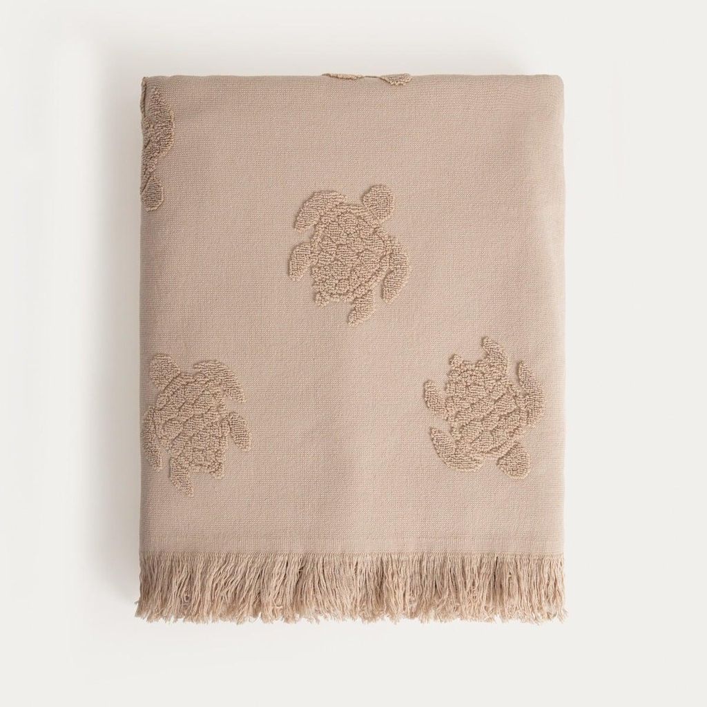 HOMLA MAREA Strandtuch beige mit Schildkrötenstickerei Produktbild 