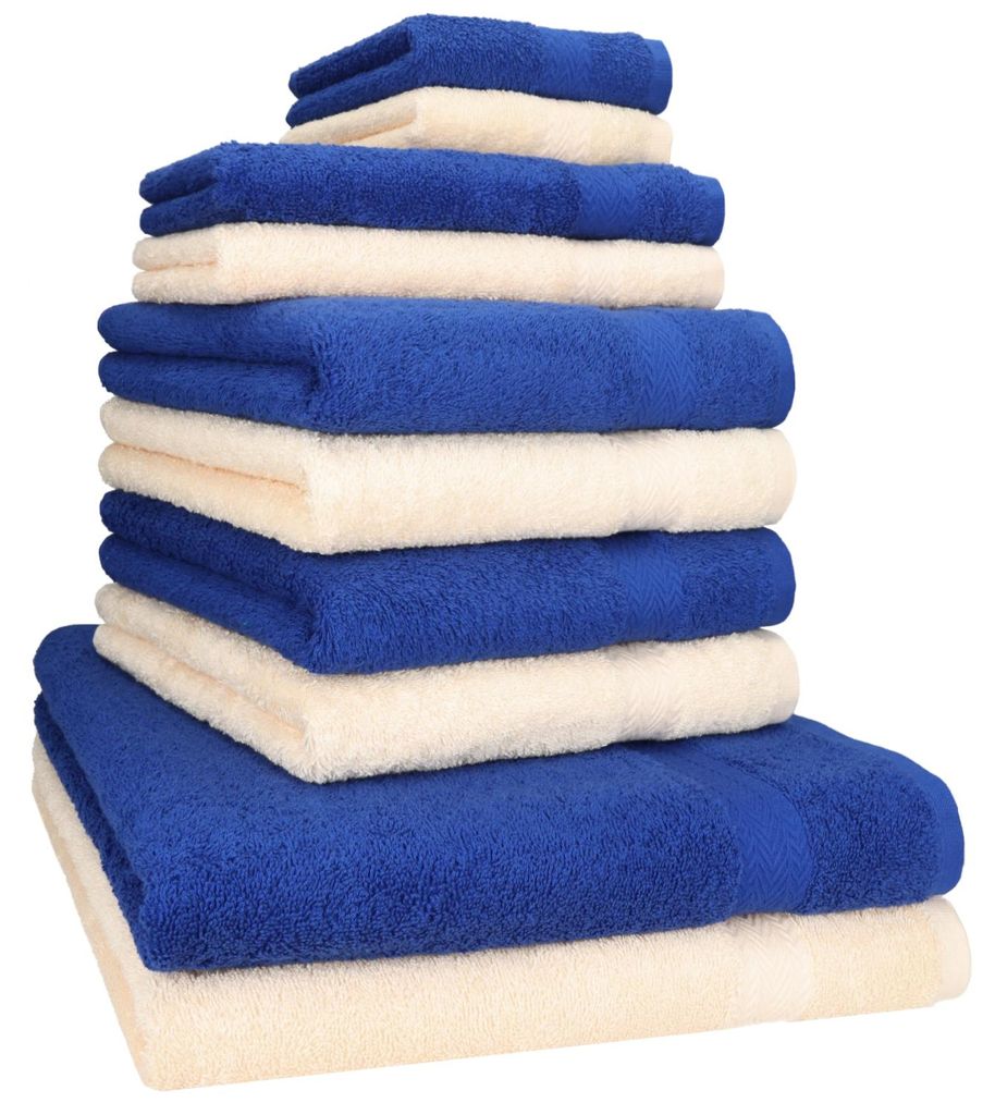 Betz 10-tlg. Handtuch-Set PREMIUM CLASSIC 2 Duschtücher 4 Handtücher 2 Gästetücher 2 Seiftücher Farbe: royalblau & beige