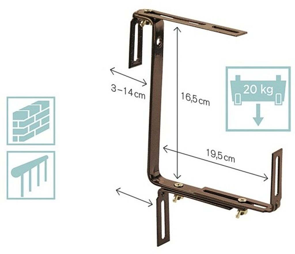 Ebert Blumenkastenhalter "Form C", 2 Stück, grün, 19,5 x 16,5 x 2 cm, 1002722