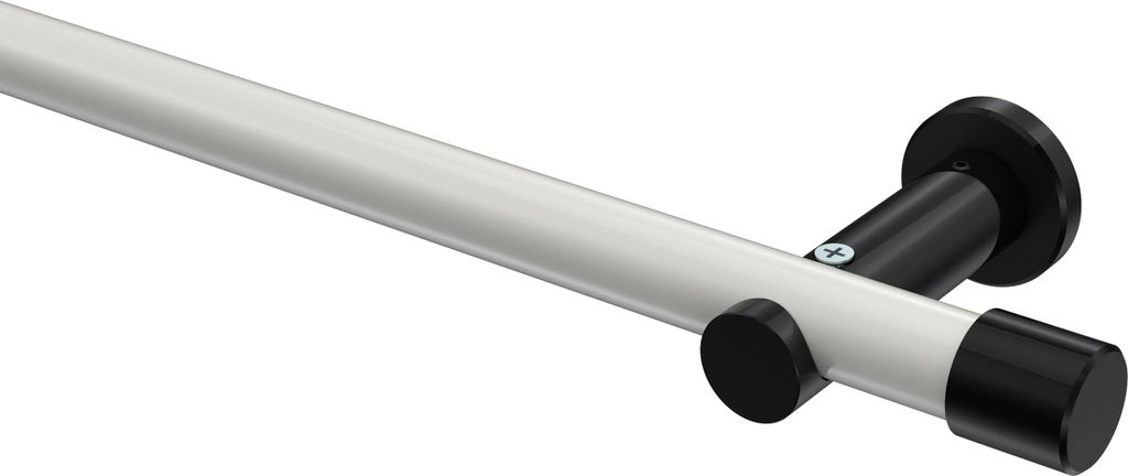 Interdeco Gardinenstange / Vorhangstange Weiß / Schwarz, Typ Platon Santo (Kappe) ohne Ringe, 20 mm Ø 1-läufig, 120 cm