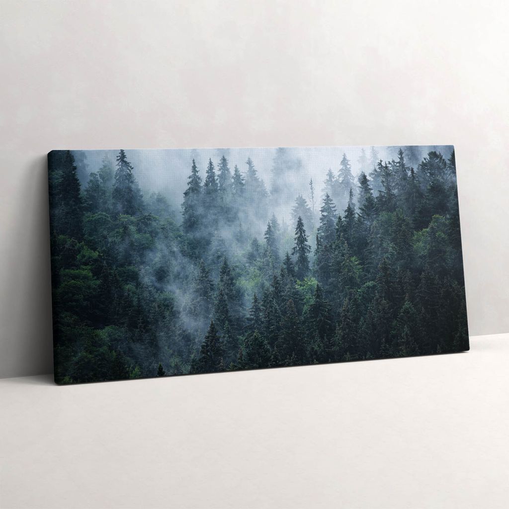 Neblige Berglandschaft – Leinwandbild Wandbild – 140x70 cm – Leinwandbilder – Wandbilder – Schlafzimmer – Flur
