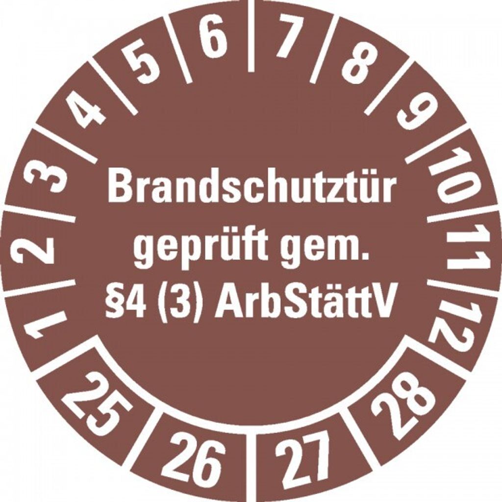 Dreifke Aufkleber I Prüfplakette Brandschutztür 25-28, braun, Dokumentenfoli...