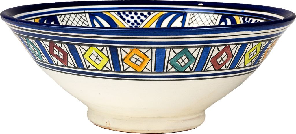Orientalische Schale Teller Rund Amsah Ø 30cm Groß | bunte marokkanische Keramik Deko bunt aus Marokko | Orient große Obstschale Geschirr handbe...