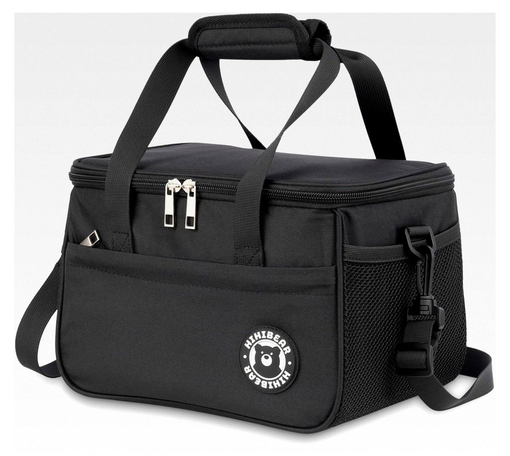 Kühltasche 9L mit auslaufsicherem PEVA-Futter, isolierte Lunchbox-Tasche, faltbare Tragetasche für Arbeit, Reisen, Büro und Picknick (Schwarz, 9L)