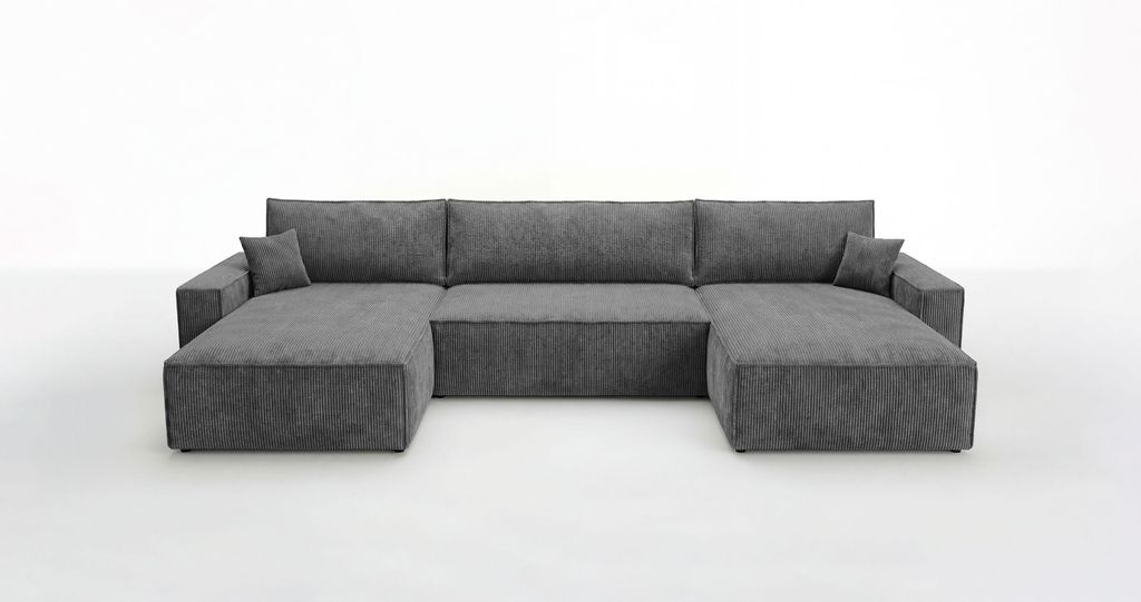 CORNERO Ecksofa mit schlaffunktion VIENNA U-Form dunkelgrau Cord Poso 60 - Schlaffunktion, Bettkasten