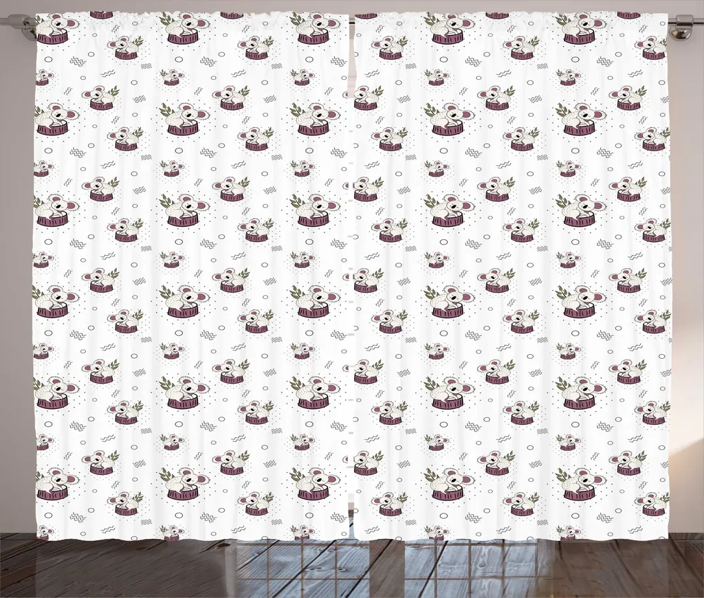 Grand Rideau Rustique Ours et Koala avec Boucles et Crochets 280x225 cm