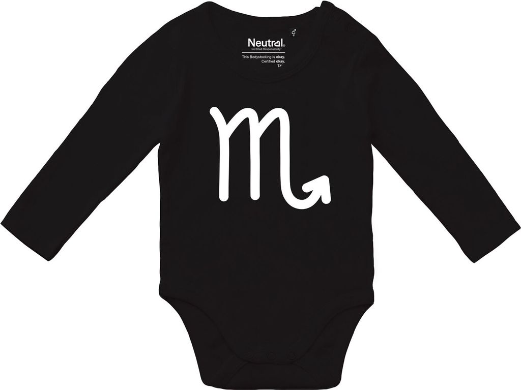 Huuraa Baby Body Skorpion Sternzeichen Zeichen 74 Black Baumwolle Fairtrade Langarmbody Geschenkidee