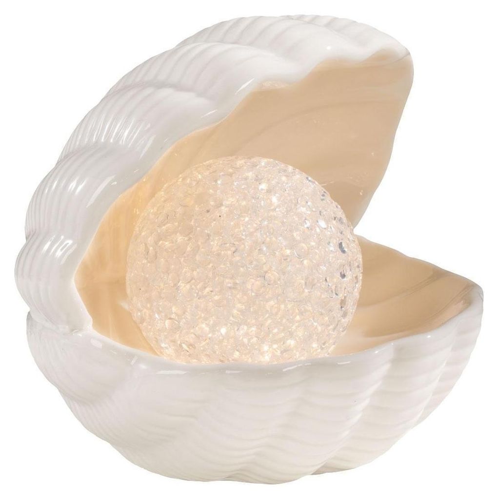LED-Deko-Muschel - 14 x 16 cm - Weiß - Keramik - Kunststoff - batteriebetrieben