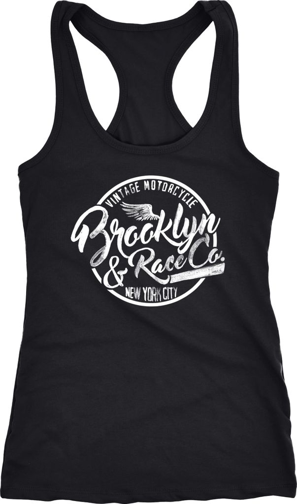 Damen Tank-Top Brooklyn Race Motorcycle Vintage Watercolor Racerback Neverless schwarz L
