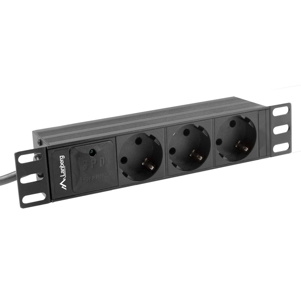 Striscia di prese PDU Lanberg 10" 1U 3x Schuko 2m nero Immagine del prodotto 