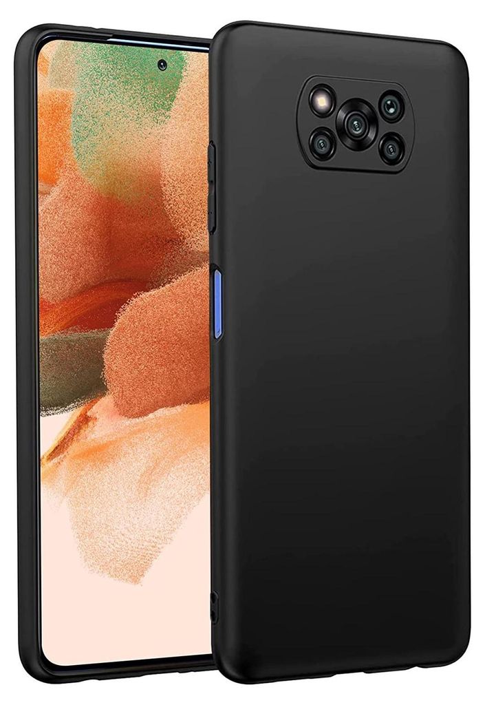 A black phone case is shown on a phone with a colorful wallpaper.