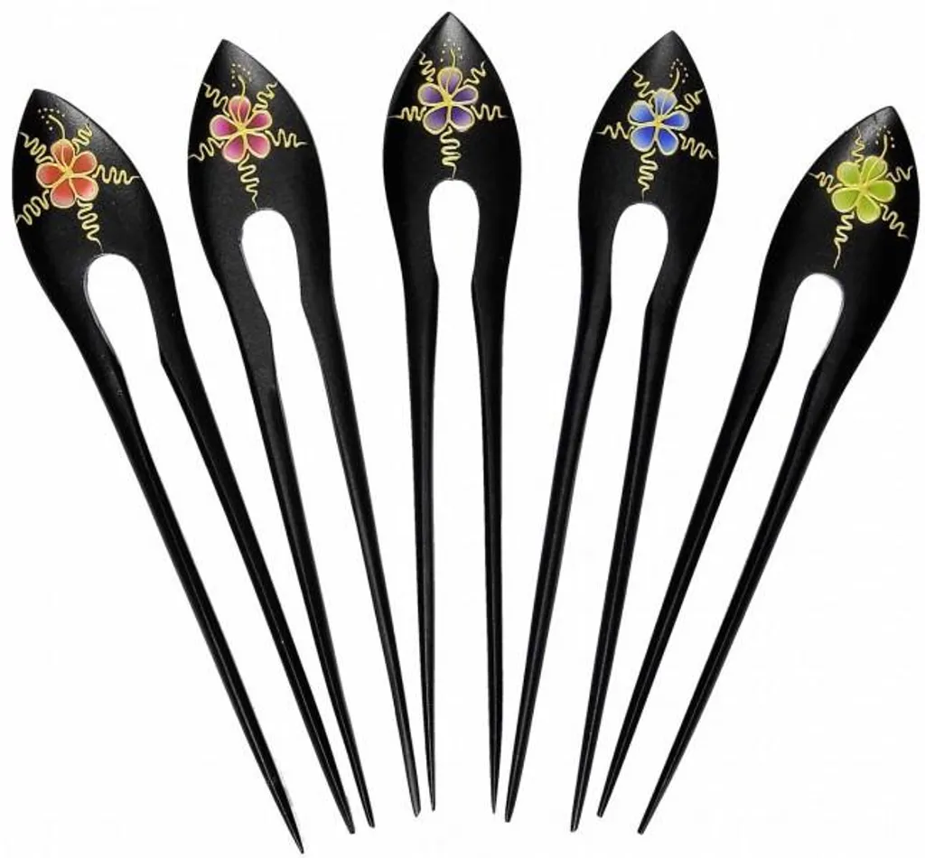Épingle à cheveux boisée contre la casse - Fixation douce motif floral