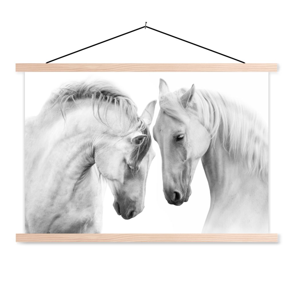 MuchoWow Textilposter Pferd - Tiere - Porträt - Weiß 60x40 cm mit holzfarbenen Rahmen - Bilder