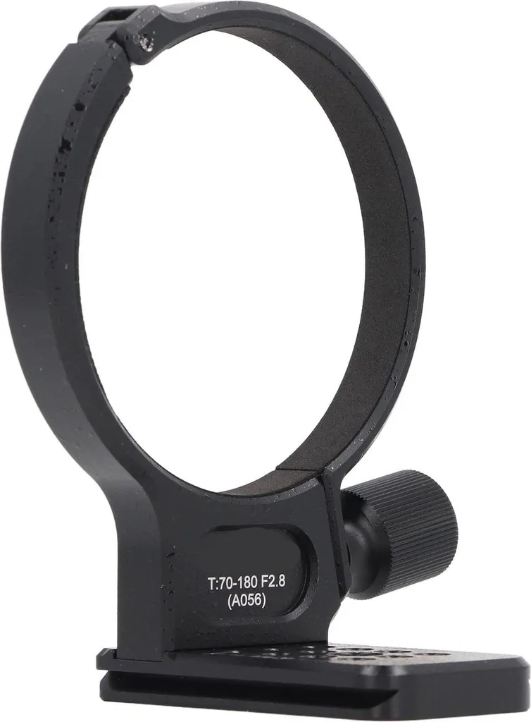 Anello di fissaggio per treppiede per obiettivo T70-180 F2.8 prima generazione. Piastra a sgancio rapido integrata. Fori per viti da 1/4 di pollice e 3/8 di pollice. Interfaccia compatibile con Arca.