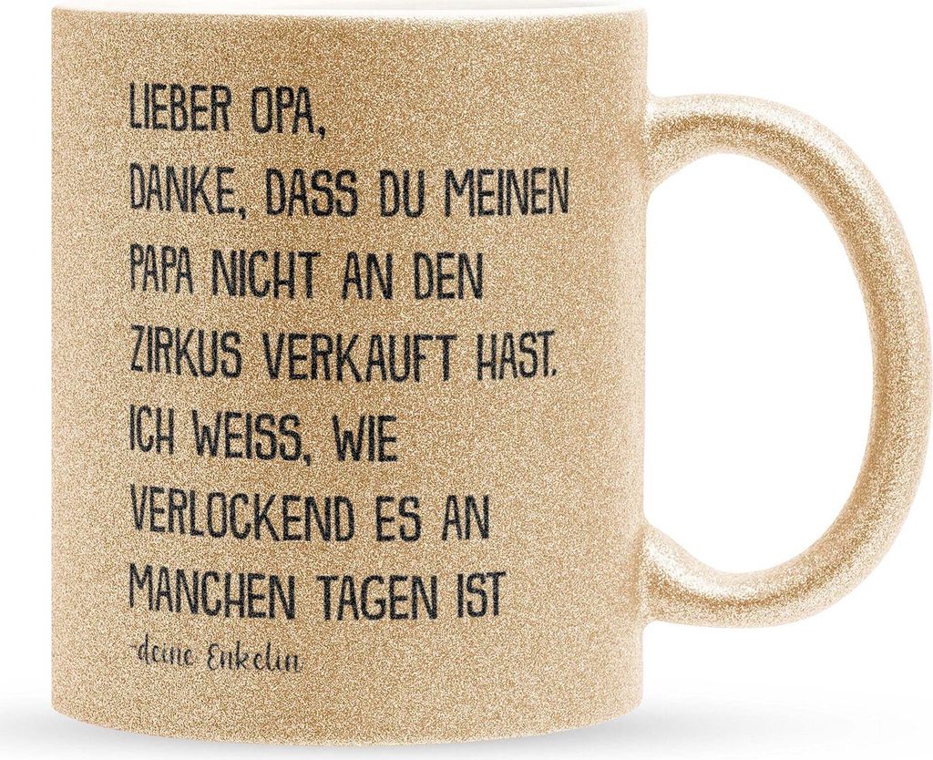 22Feels Glitzertasse Gold Opa Geschenk von Enkelin Geburtstag Grossvater Herrentag Rentner Kaffeetasse Männer Weihnachten Haferl Grosseltern Gesch...