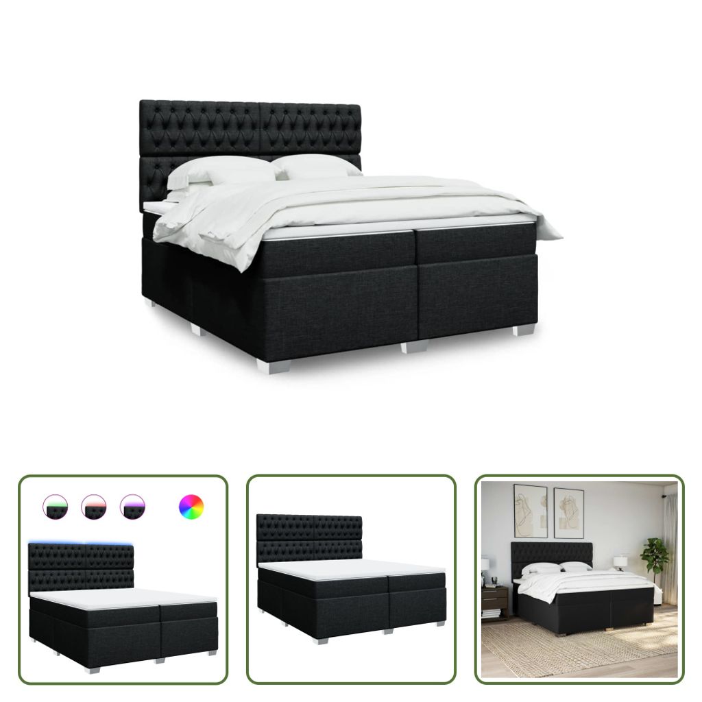 The Living Store Boxspringbett mit Matratze Schwarz 200x200 cm Stoff